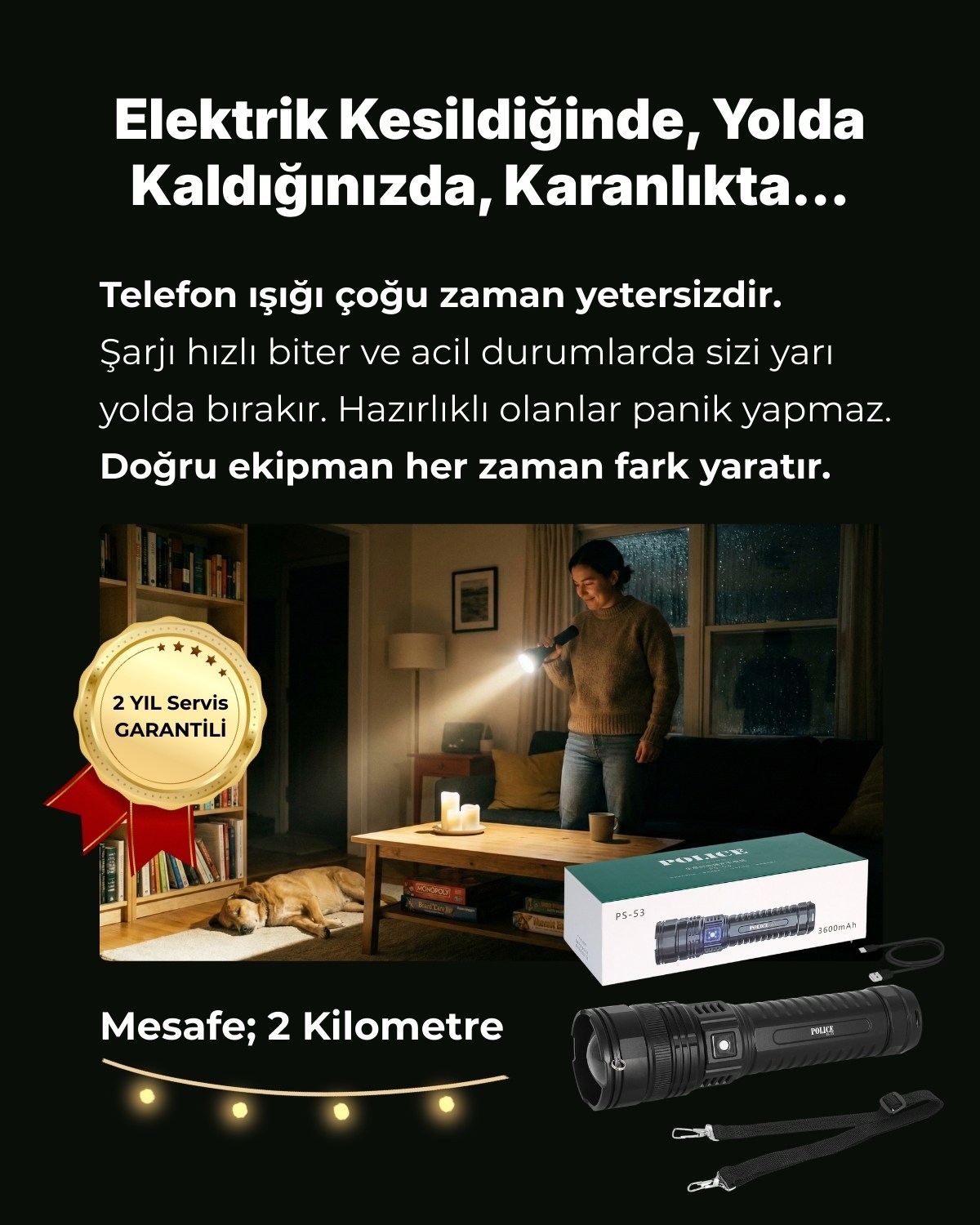 2KM Mesafe aydınlatan güçlü el feneri